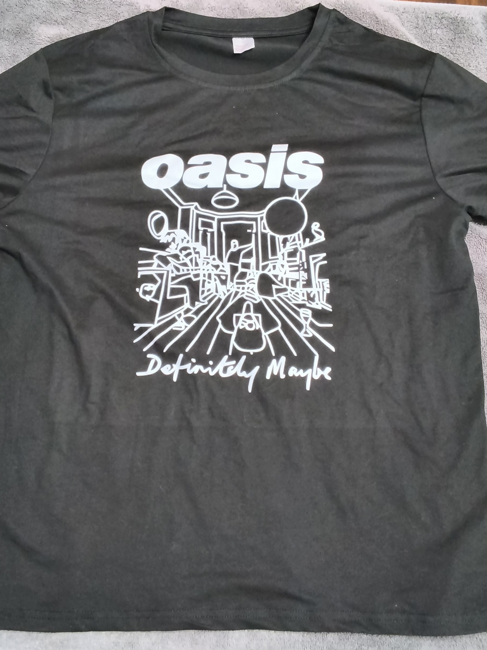 Oasis Black Tee with White 'Definitely Maybe' Graphic